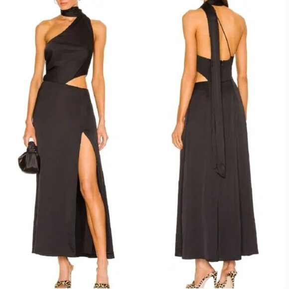 NWT LPA Revolve Abriana Maxi Gown Dress Small Black Satin Cocktail - Picture 2 of 5